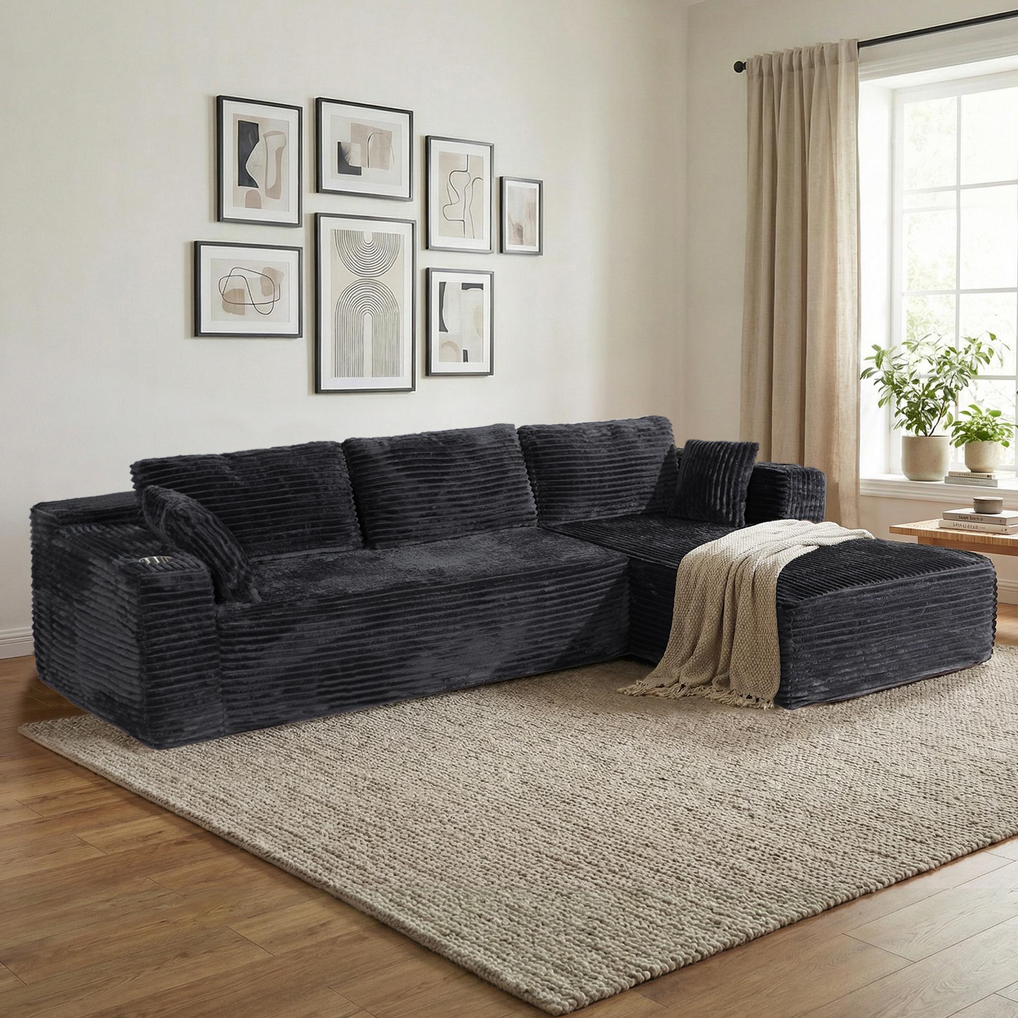 【U-shape: 3 Packages!L-shape: 2 Packages】 137.8“ Cloud Modular Sectional Sofa Couch U - With Cup Holder and Side Pockets - Shape Chaise - Corduroy Fabric - No Assembly - Required for Living Room Bedroom 【U-shape: 3 Packages!L-shape: 2 Packages】 137.8“ Cloud Modular Sectional Sofa Couch U - With Cup Holder and Side Pockets - Shape Chaise - Corduroy Fabric - No Assembly - Required for Living Room Bedroom