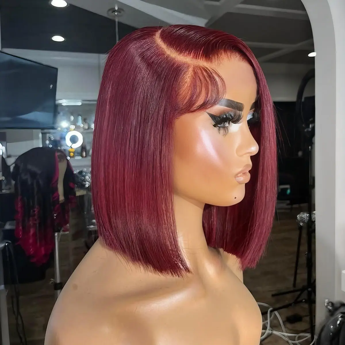 OQ HAIR 99J Burgundy Lace Front Wigs Human Hair 16 Inch Short Bob Wigs Pre Cut Lace 7x5 Wear Go Glueless Wigs Natural Hairline Wine Red Color