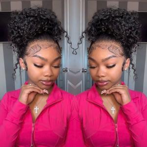 Pizazz Hair Hidden Strap 360 Lace Front Wigs Human Hair Pre Plucked Pre Bleached Knots 220 Density Water Wave HD Lace Frontal Wig with Drawstring Curly Full Lace Front Wigs for Women