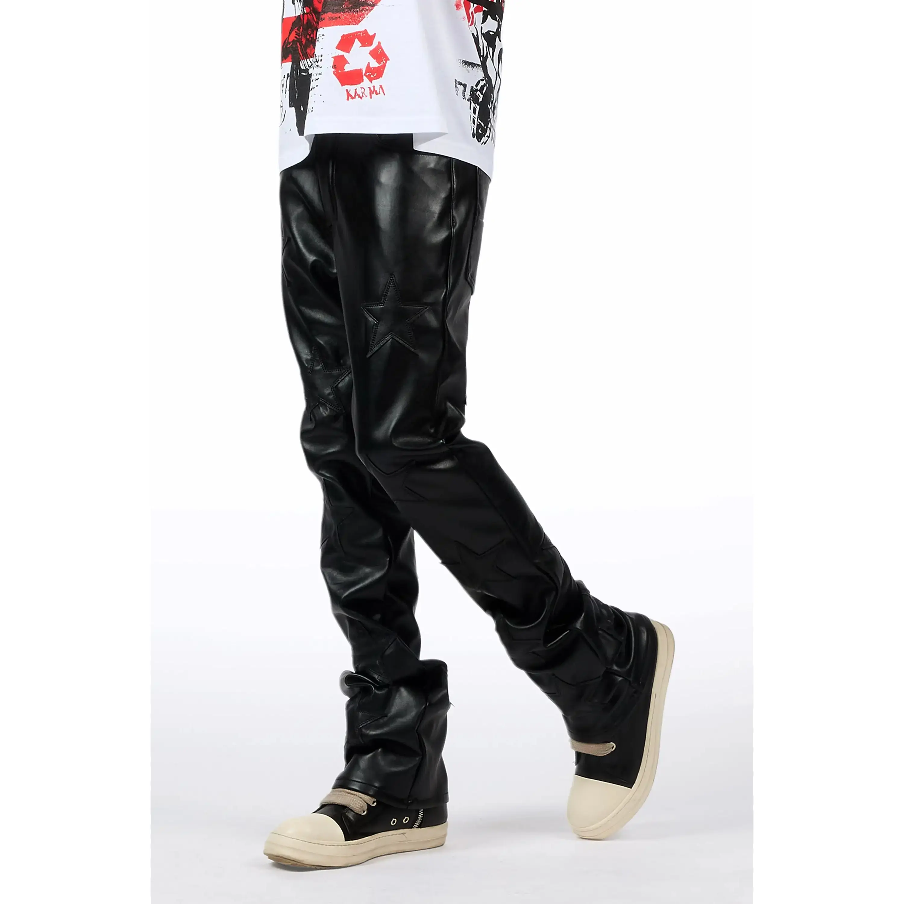 Steen Black/Black PU Stacked Flare Jean