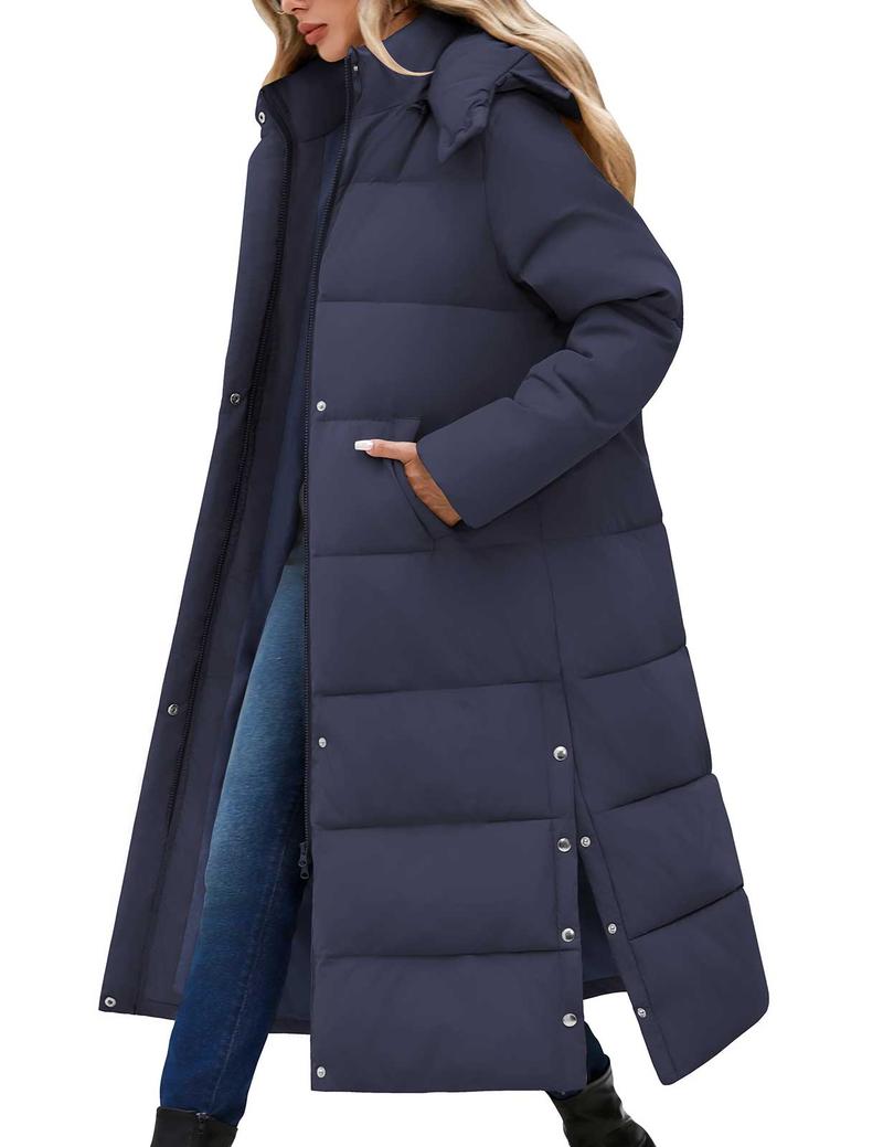 UMIPUBO Women's Long Maxi Down Coat Winter Puffer Jacket Warm Padded Outerwear Faux Fur Removable Hood Parka Full-Zip