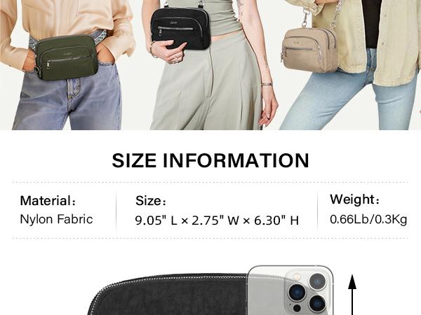 CLUCI TikTokShopSpringGlowUp Nylon Crossbody Bags for Women,Anti Theft Crossbody Bag,Convertible Belt Bag with Zipper Lock,RFID Blocking for Travel