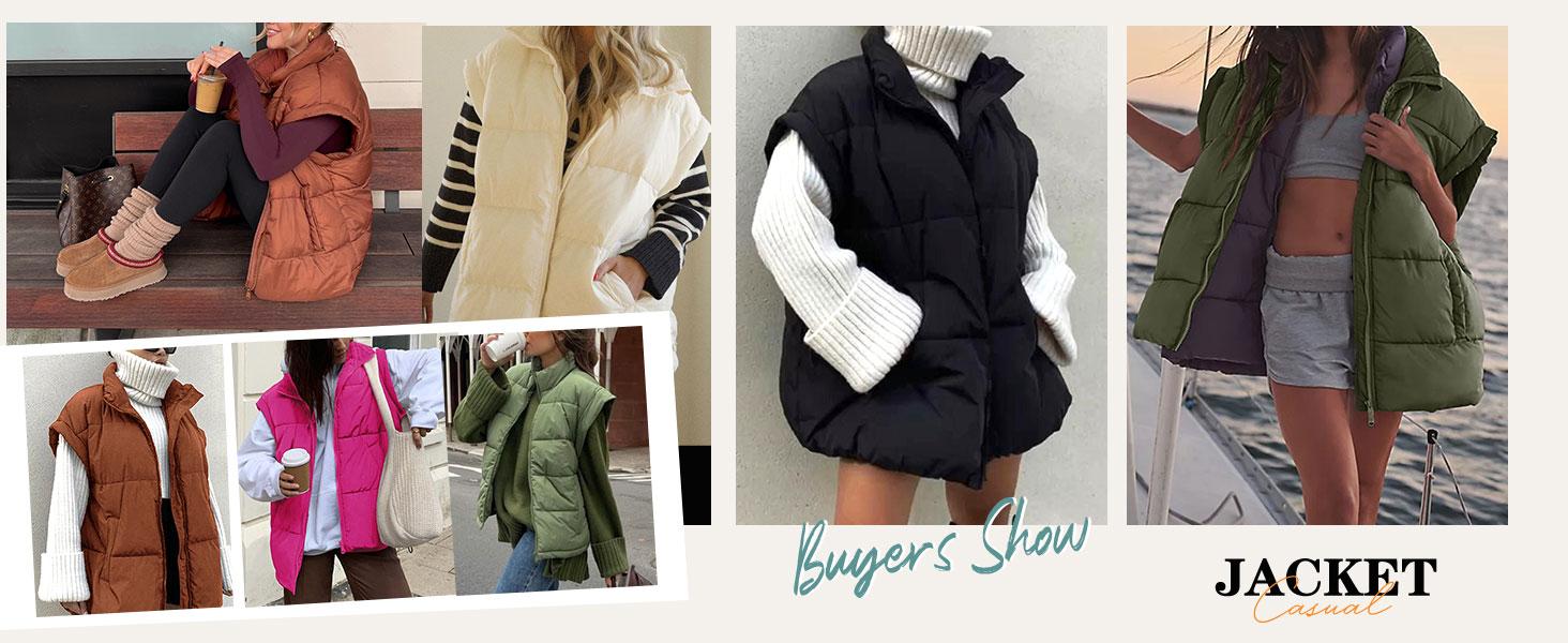 Ommig Womens Winter Oversized Puffer Vest Lightweight Stand Collar Flysleeve Insulated Padded Puffy Jackets Coat with Pockets Ommig Womens Winter Oversized Puffer Vest Lightweight Stand Collar Flysleeve Insulated Padded Puffy Jackets Coat with Pockets