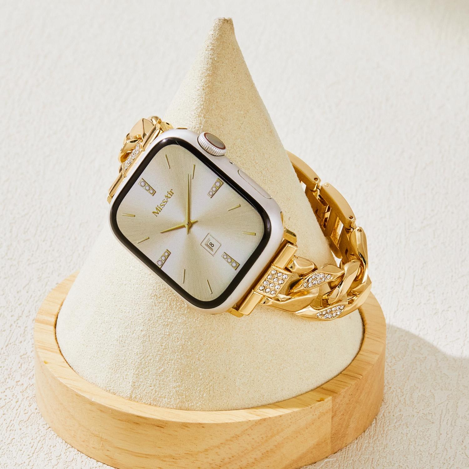 MISSAIR Luxury 14K Gold Plated Diamond Chain Bracelet Band Compatible with Apple Watch Series 11-1, SE, Ultra – Adjustable Strap for Women, Fits 38-49mm