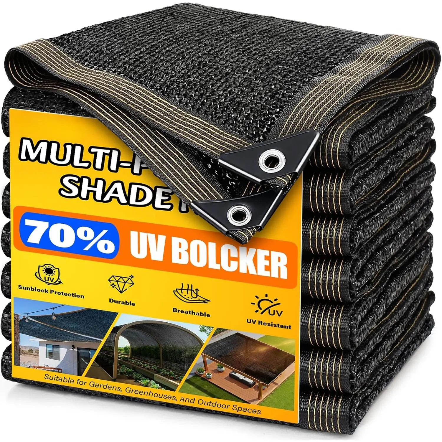 70% Sun Shade Cloth, 20x20FT Shade Net Mesh Tarp with Grommets, Black Sunblock Cover for Outdoor Patio Plants, Pergola, Greenhouse, Chicken Coop, Backyard, Balcony