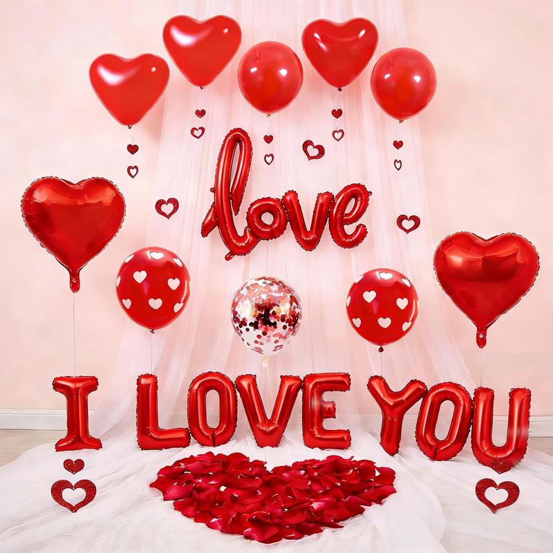 1100PCS Valentine's Day Balloons Kit with XOXO, Red Heart and I Love You Balloons,1000 Silk Rose Petals, 50 Heart Hangers for Valentines Decorations Anniversary, Proposal, Romantic Wedding Party