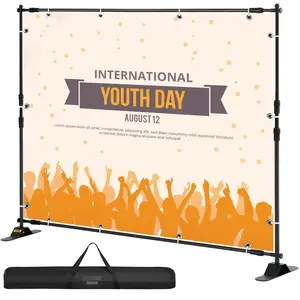 8' x 8' Telescopic Backdrop Banner Stand: Adjustable Step-and-Repeat Retractable Stand with Carrying Bag