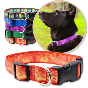 Woofhoof Batik Inspired Dog Collar in Rasta Orange, Green Swirl, Blue Dream,  Purple Groove, and Traditional Ribbon Pattern - 6ft x 1in x 1/8in