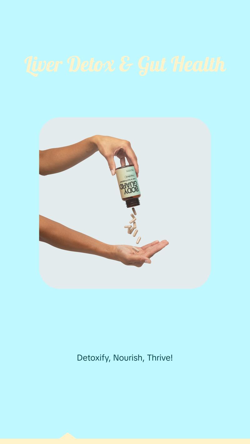 Bodyguard Liver Detox & Gut Health, Setria Glutathione 250mg, Master Antioxidant, Post-Celebration Formula, Red Flush Support, Vegan, Gluten Free, Made in USA, 4 Ingredients, 60 Capsules