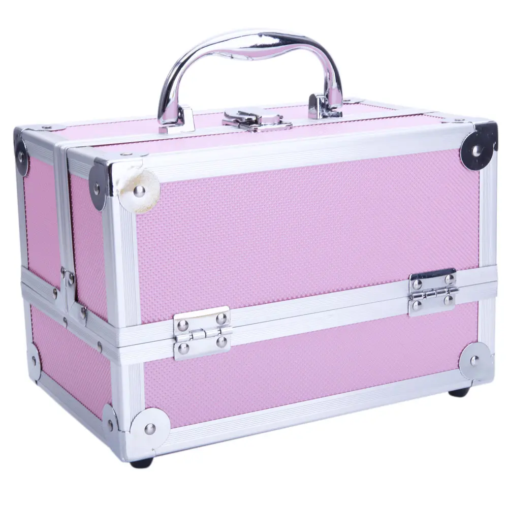 Ubesgoo Aluminum Frame Makeup Bag Organizer - Portable Cosmetic Organizer, Travel Beauty Bag, Accordion Jewelry Box with Mirror, 9"x6"x6" Pink, Cosmetics Bag
