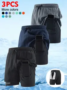 3-Pack Men’s Functional Sports Double-Layer Shorts — Drawstring Adjustable, Dual-Layer Protection, Multifunctional Running/Outdoor Training Pants