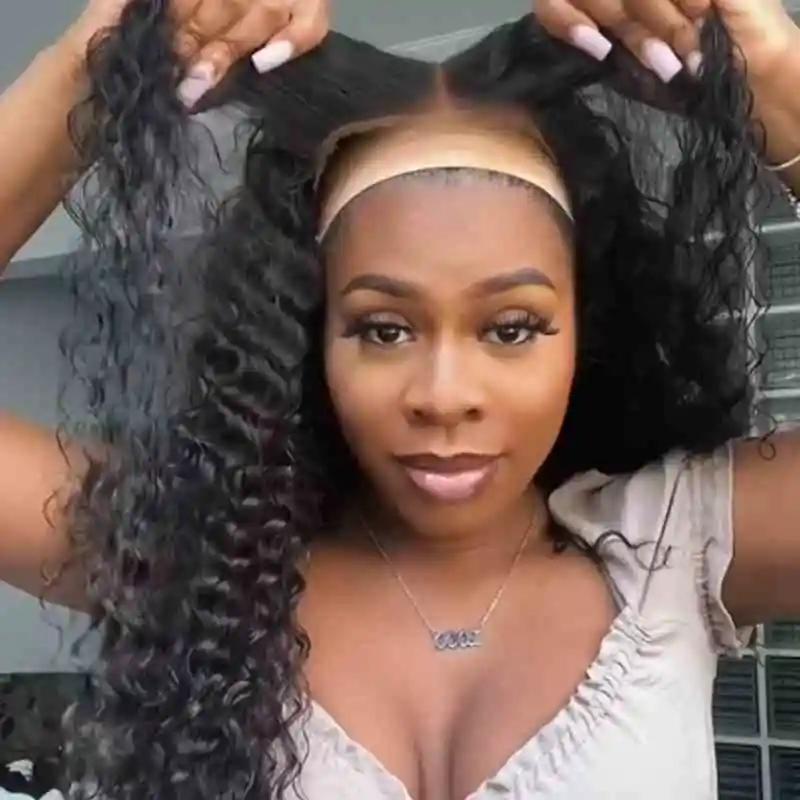 Bling Hair 9x6 Deep Wave Glueless Wig Human Hair 180% Density Deep Wave Wigs Ready To Go HD Lace Closure Wig