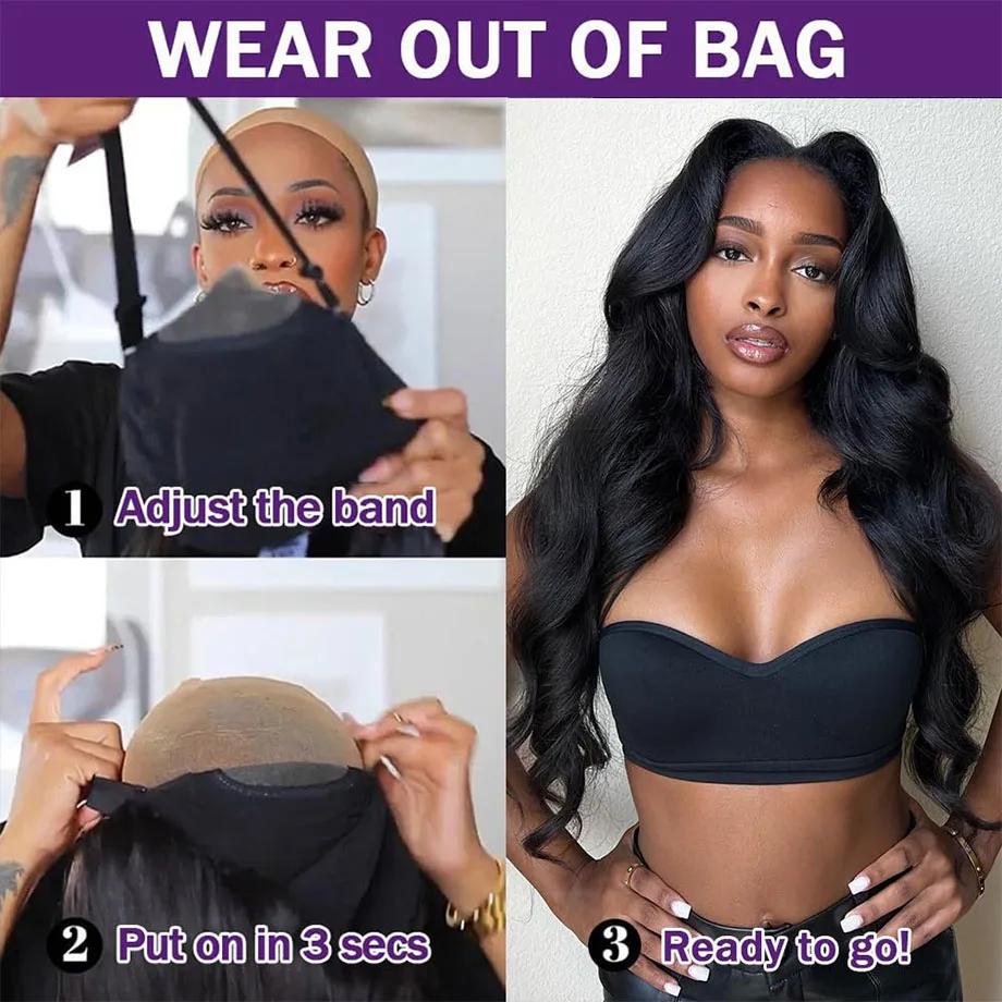 Bling Hair Glueless Wigs Human Hair Pre Plucked Pre Cut 7x5 Glueless 16-34 Inch Body Wave 13x4/6 Drawstring Human Hair 180% Put on And Go Glueless Wig For Black Women