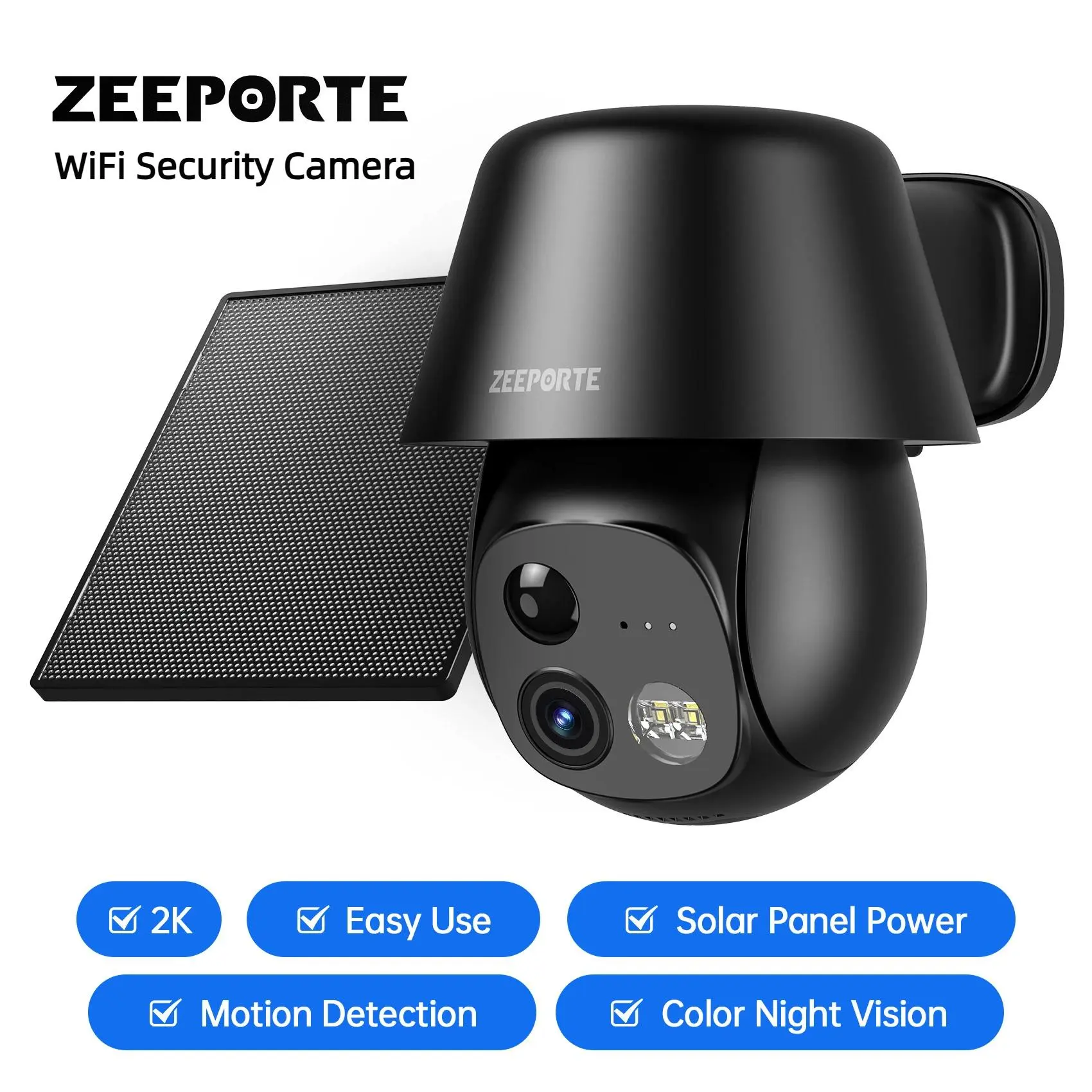Solar Wireless WiFi Security Outdoor Camera For Home with Spotlight, PIR Motion Detection, Color Night Vision, and Two-Way Talk