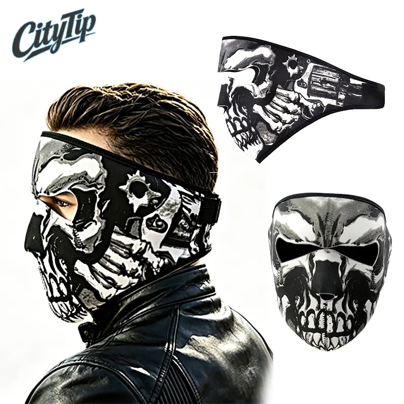 Unisex Skull Pattern Full Face Balaclava, Breathable Fabric Motorcycle Biker Mask, Windproof UV Protective Cycling Riding Gear for Outdoor Sports, Tactical Airsoft Accessories
