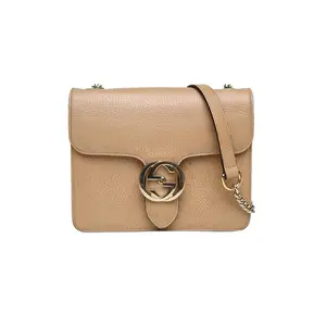 Pre-owned GUCCI leather Tote Bags Interlock accordion bag, small size, 20, dark brown color, C, gold buckle