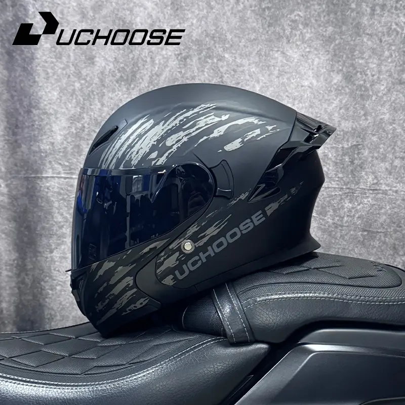 UChoose Unisex Bikers Helmet - ABS Construction, Integrated Auto Light Tint Photochromic Visor, Transparent Lens, Sun Protection, Lightweight Protective Safety Riding Gear, All-Season, Gift-Ready, Easy-Access Accessory