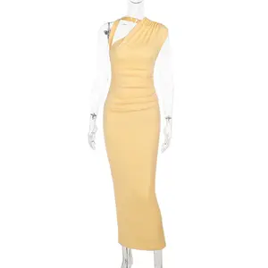 Women Contoure One Shoulder Ruched Maxi Dress – Elegant Bodycon Argie Noir