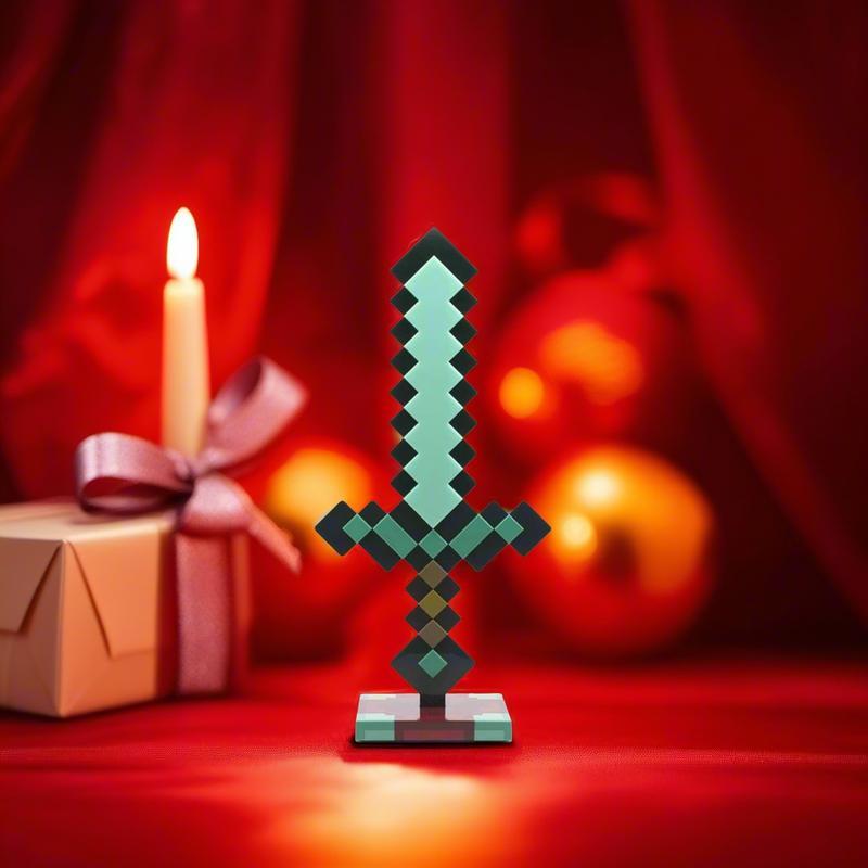 Diamond Sword 14 Inch USB Desktop LED Night Light - Decorative Fun, Safe and Awesome Bedside Mood Light Toy for Boys, Teens Adults and Gamers, Best for Home Bedroom, Living Room or Office, Battery Operated Flameless Pillar Candle