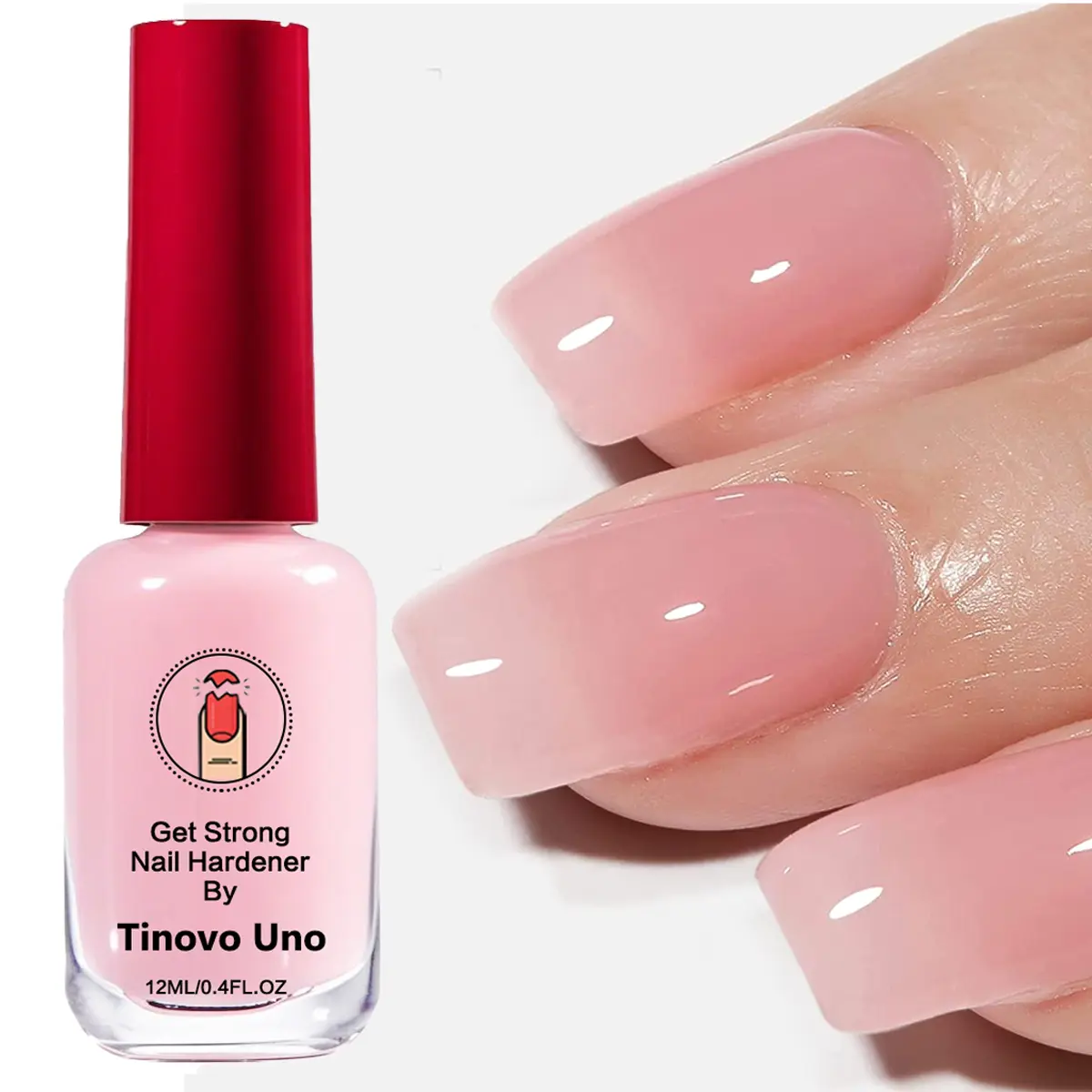 Tinovo Uno 3PCS Powerful Nail Hardener, Providing Long-Lasting Protection Against Breakage And Chipping, Suitable for Soft And Thin Nails, Natural Pink Nail Polish Manicure Cosmetic
