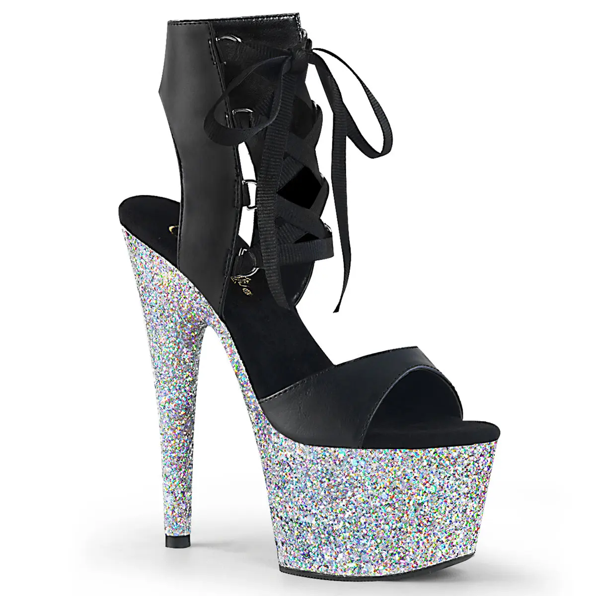 Pleaser Adore-700-14LG Women's Party Evening Shoes, Vegan Leather Ankle High Sandals with a 7" Chunky Heel Platform and Lace-Up, High Heeled Shoes, Dressy Heeled Sandals, Elegant Party Footwear, Chic Party Shoes