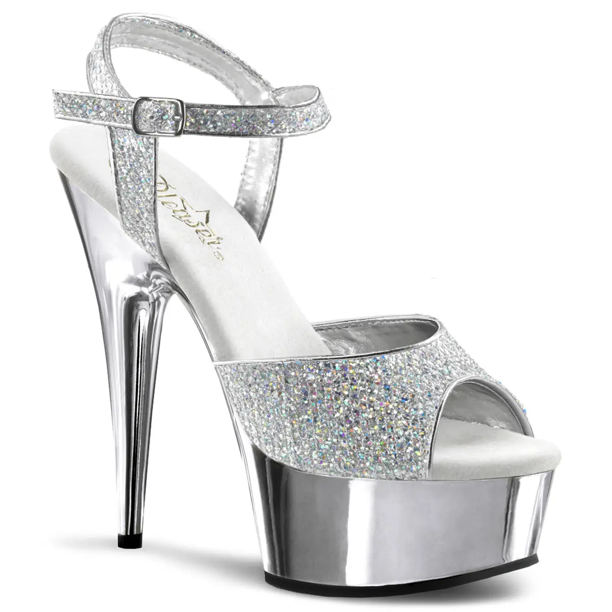 Classy High Heels for Women, Elegant Glitter Peep Toe Platform Sandals with a 6-Inch Stiletto Heel and Ankle Strap, Dressy Sandals, Elegant Evening Footwear, Sparkle