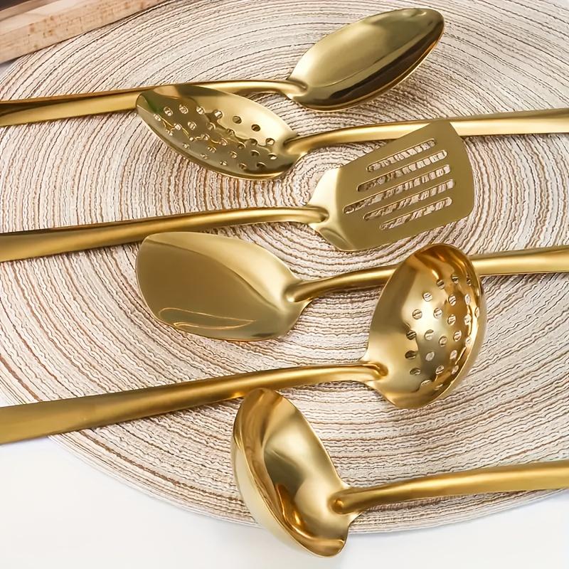 6PCS Stainless Steel Solid Cutlery Set Split Serving Spoon Split Service Spoon Flat Bottom Shovel Fry Shovel Spoon Slot Spoon Hotel Restaurant Practical Fork Spoon Service Cutlery Set Home Cooking Kitchenware