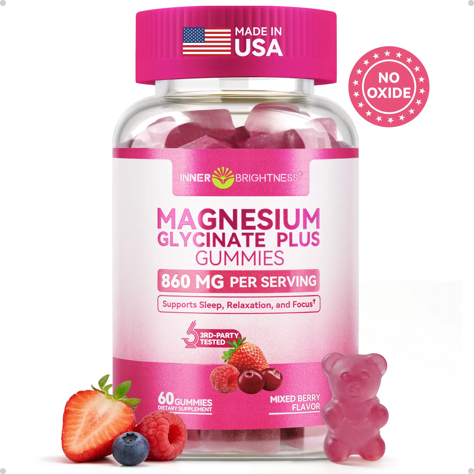 INNER BRIGHTNESS Clean Magnesium Complex Gummies, Sugar-Free, 860mg with 3 Essential Magnesium—Glycinate, Taurate, and Citrate—for Sleep, Muscle & Heart Health #SummerVibes,travel essentials
