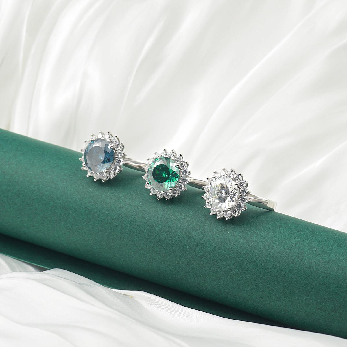 Delzzad 5ct Sunflower Ring Round Synthetic Moissanite Ring Band In 925 Sterling Silver Christmas Gift