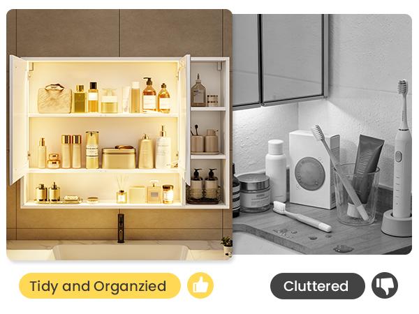 Hasuit | Lighted Medicine Cabinet with Mirror and Open Storage Modern Bathroom Cabinet with Adjustable Shelves Hasuit | Lighted Medicine Cabinet with Mirror and Open Storage Modern Bathroom Cabinet with Adjustable Shelves