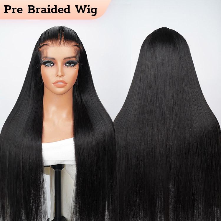 [LIVE SUPER DEAL] 28 Inch 250% Density Human Hair Wig West Kiss Pre Braided Glueless Ready Go Wig Silk Straight Lace Front Wig Pre Cut Lace Wig
