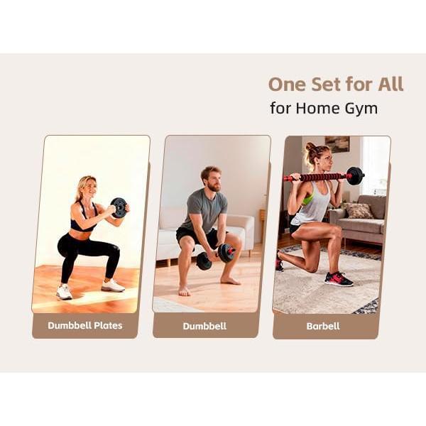 4-in-1 Adjustable Dumbbell Set, Dumbbell Barbell Kettlebell Push Up Stand All in One, Multi-Functional Home Gym Strength Training Equipment with Compact Storage