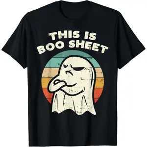 "This Is Boo Sheet" Funny Ghost T-Shirt | Premium 100% Cotton Heavyweight Tee | Retro Halloween Humor Graphic Top | Sarcastic Spooky Season Apparel | Soft Breathable Casual White Crewneck | Unique Novelty Gift for Men & Women