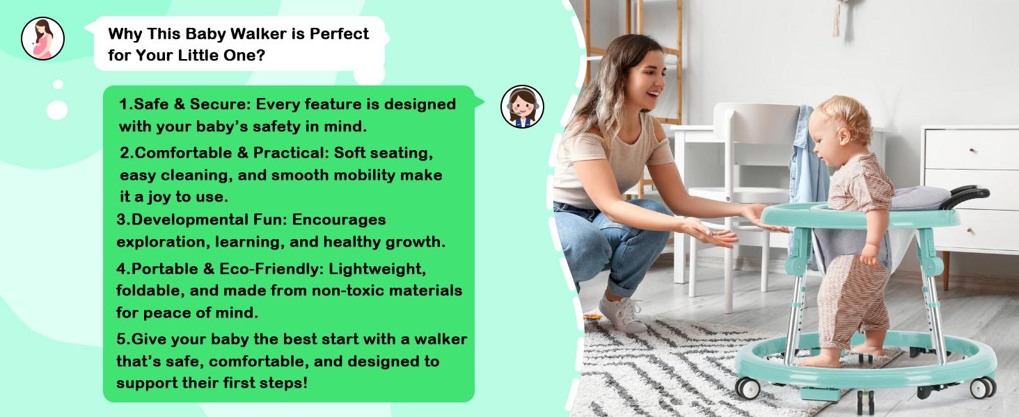 Baby Walker Foldable with 9 Adjustable Heights, 7-18 Months Baby Walkers, with Wheels Portable Anti-Rollover, Rolling portable design, Anti Fall Walker,summersale