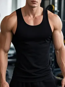 Men's Solid Round Neck Tank Top, Regular Fit Casual Comfy Breathable Sleeveless Top for Gym Workout Running, Men's Clothes for Summer, Menswear