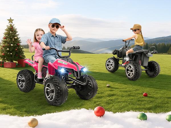 Hikole 24V 2 Seater Kids ATV, 4WD Ride On Four Wheele, LED Light, Metal Body, MP3, USB, Spring Suspension, Electric Quad for Boys Girls