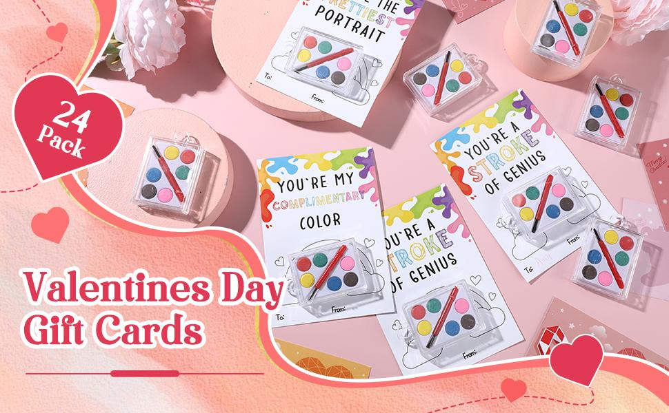 18/50 Pcs Valentine's Mini Watercolor Paint Cards Sets Kids Valentine's Art Gift Includes Valentines Gift Painting Cards  Brush Paint Sets with Adhesive Dots for School Classvalentines teacher students Party Gifts