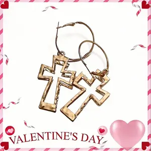 Elegant Gold Hoop Earrings Chunky Earrings Cross Earrings Lightweight Drop Dangle Huggie Hoop Earrings for Women Vintage Statement Jewelry Valentine's gift