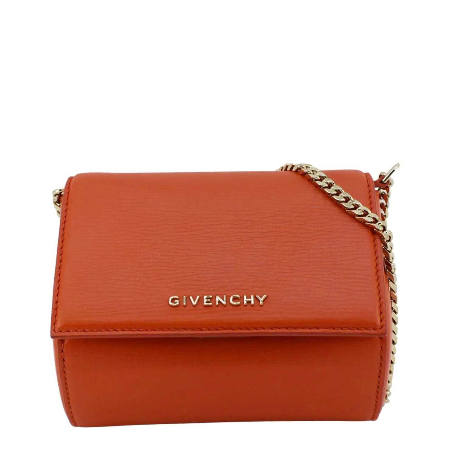 Pre-owned GIVENCHY Leather Shoulder Bags Pandora Box Mini Chain Shoulder Bag Orange