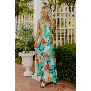 Cancun Cutie Strapless Maxi Dress in Turquoise