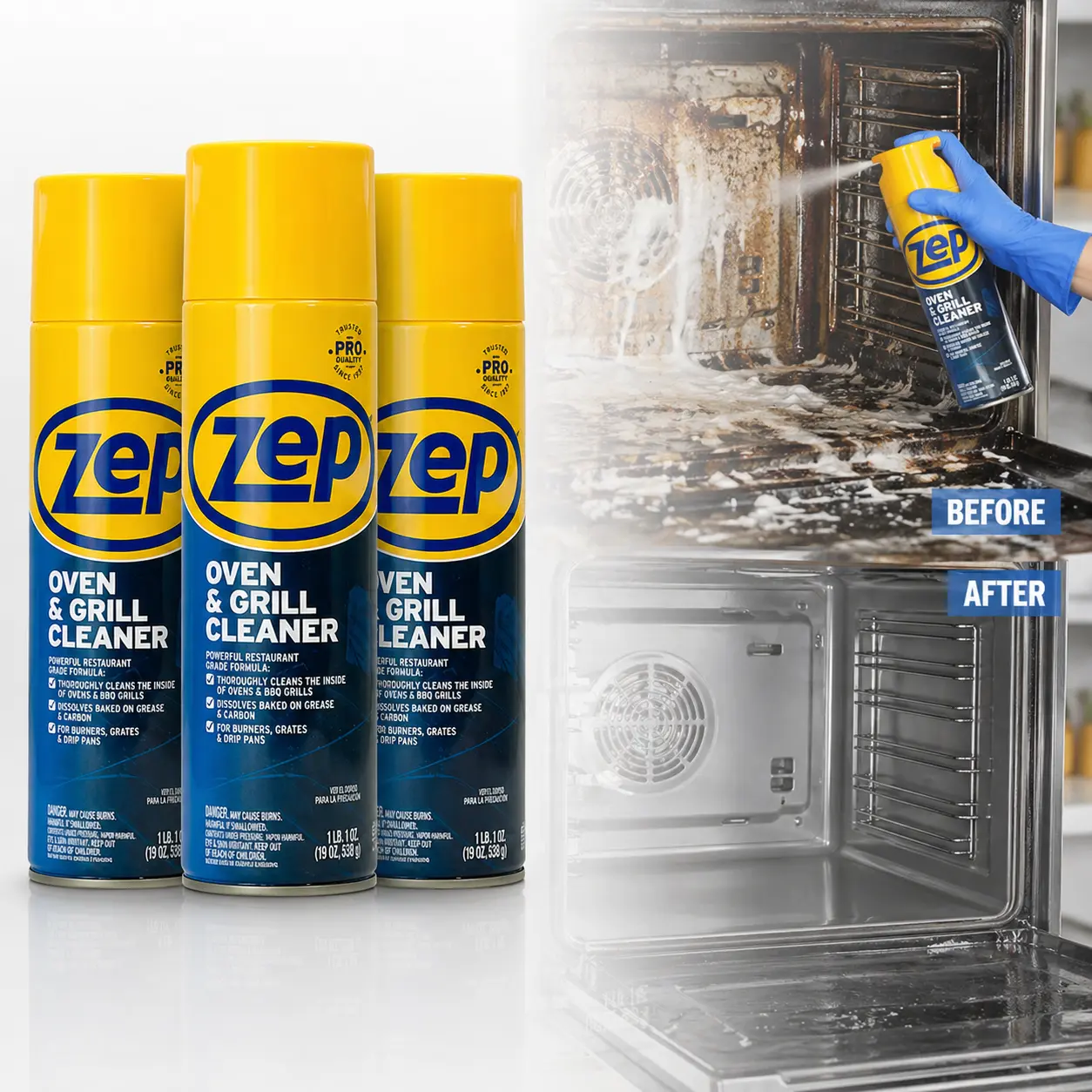 ZEP Heavy-Duty Oven & Grill Cleaning Spray - 19 oz Anti-Scratch Foam Formula, Burnt Food Remover, 12-Pack Porcelain-Safe Deep Cleaning House Supplies for Stainless Steel Kitchen Surfaces, Cuts Grease Fast, Built for Oven Cleanup, Less Scrubbing