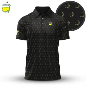 Black Masters Pattern Golf Polo Shirt Short Sleeve Printed Style