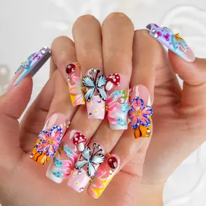 Lovful | NEW DROP Collection Handmade Acrylic Press On Nails | 10PCS Reusable | Salon Quality 3D Flower Rhinestones