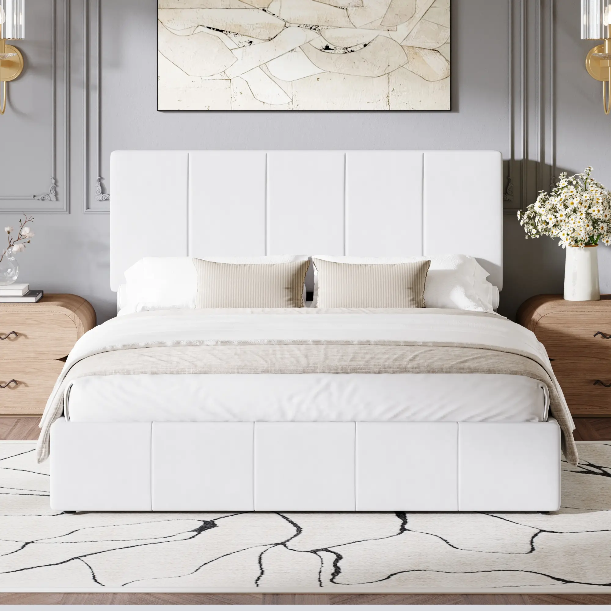 HOOMIC Dutch Velvet Upholstered Platform Bed Frame【Frame Only No Mattress】with Vertical Channel Tufted Adjustable Headboard,Full/Queen/King,Black/Grey/White#TikTokShopDealsforYouDays#DealsforYouDays#Summervibes#Summergarden