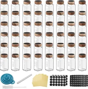 24/36pc 4 OZ Glass Spice Jars with Wooden Screw Lids, Glass Jars with Minimalist Farmhouse Spice Labels Stickers, Collapsible Funnel, Seasoning Storage Bottles for Spice Rack, Cabinet, Drawer (24)