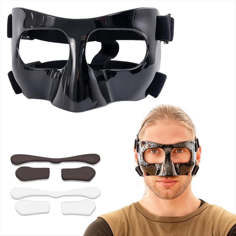 Sports Face Guard, Nose Guard for Broken Nose, Basketball Football Softball Training Protect Shield, Black Close