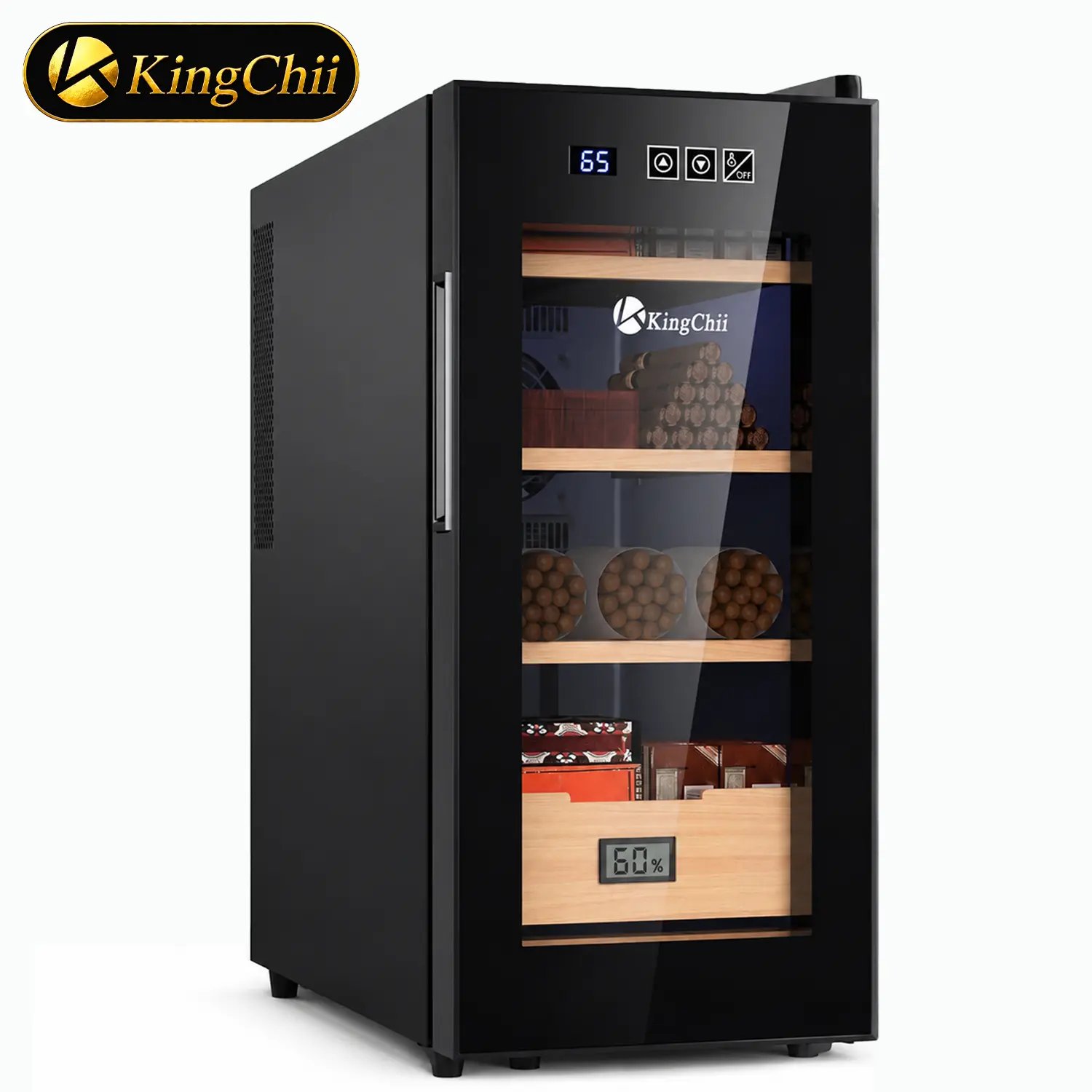KINGCHII 26L Smart Electronic Humidor, Spanish Cedar Wood Shelves Temperature Control Cabinet, 200 Capacity