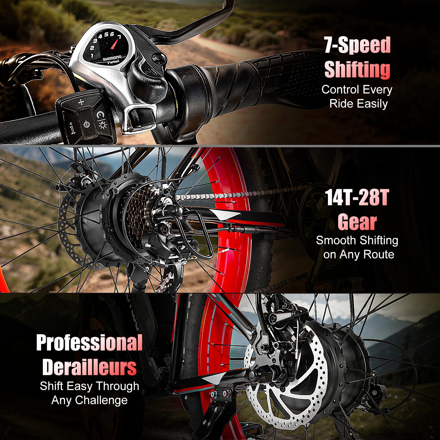 [EOEOTWO E01] 1500W Peak Motor Electric Bicycle with Front Suspension 48V 15AH Battery 26"x 4.0 Inch Tires 30+ MPH Speed 70 Miles Range for Snow Mountain Road Riding