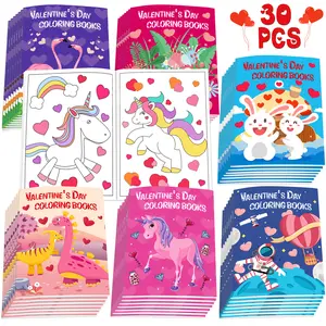 30Pcs Valentines Day Coloring Books Bulk for Kids 4-8 8-12, Dinosaur & Unicorn Designs, Easy DIY Art, Perfect Valentine Party Favors Goodie Bag Stuffers Classroom Activity Supplies for Boys Girls