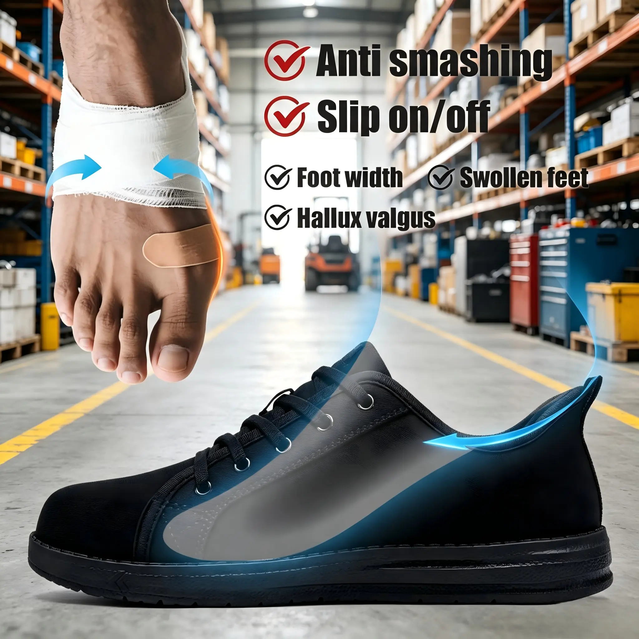Men's Wide Fit Slip-On Casual Trainers - Comfortable Walking Shoes for Swollen Ft, Bunions with Easy On-Off Design